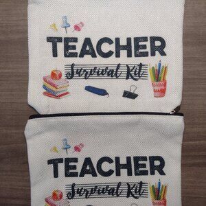 2 Teacher embroidered, hand-sewn cosmetic, pencil, travel bag